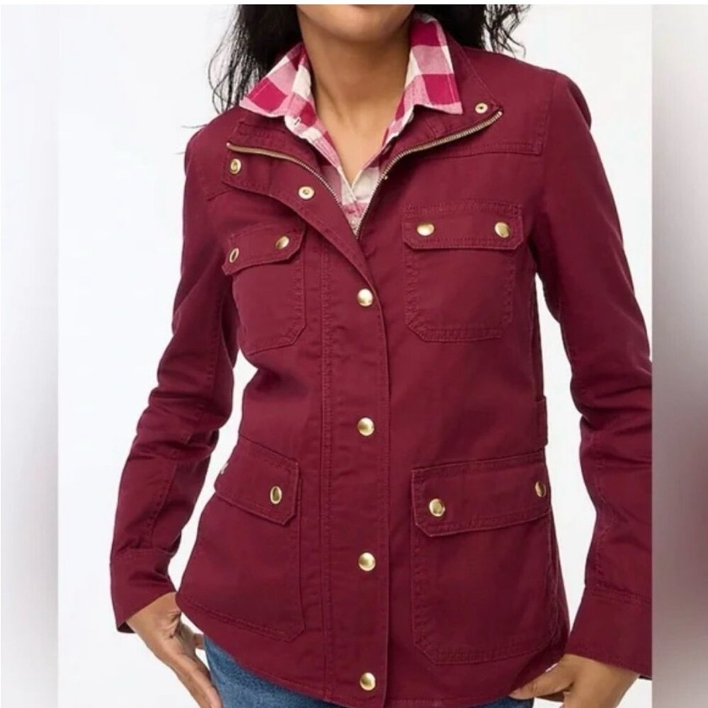 J. Crew Resin-Coated Twill Field Jacket Vintage Burgundy Red Utility